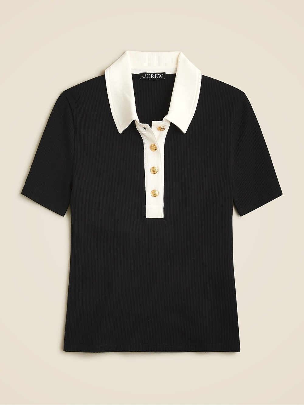 J.Crew Vintage rib polo T-shirt gold tone buttons